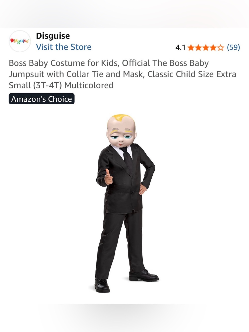 NEW Disguise Boss Baby Kids Halloween Costume NWT Size: Toddler X-Small